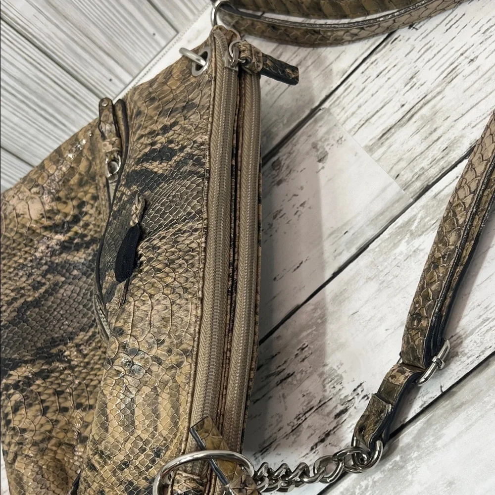 Nicole Faux Snakeskin Crossbody Shoulder Bag Brown Neutral Animal Print